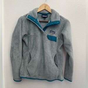 Patagonia Re-Tool Snap Fleece Pullover Gray and Teal Women’s Small